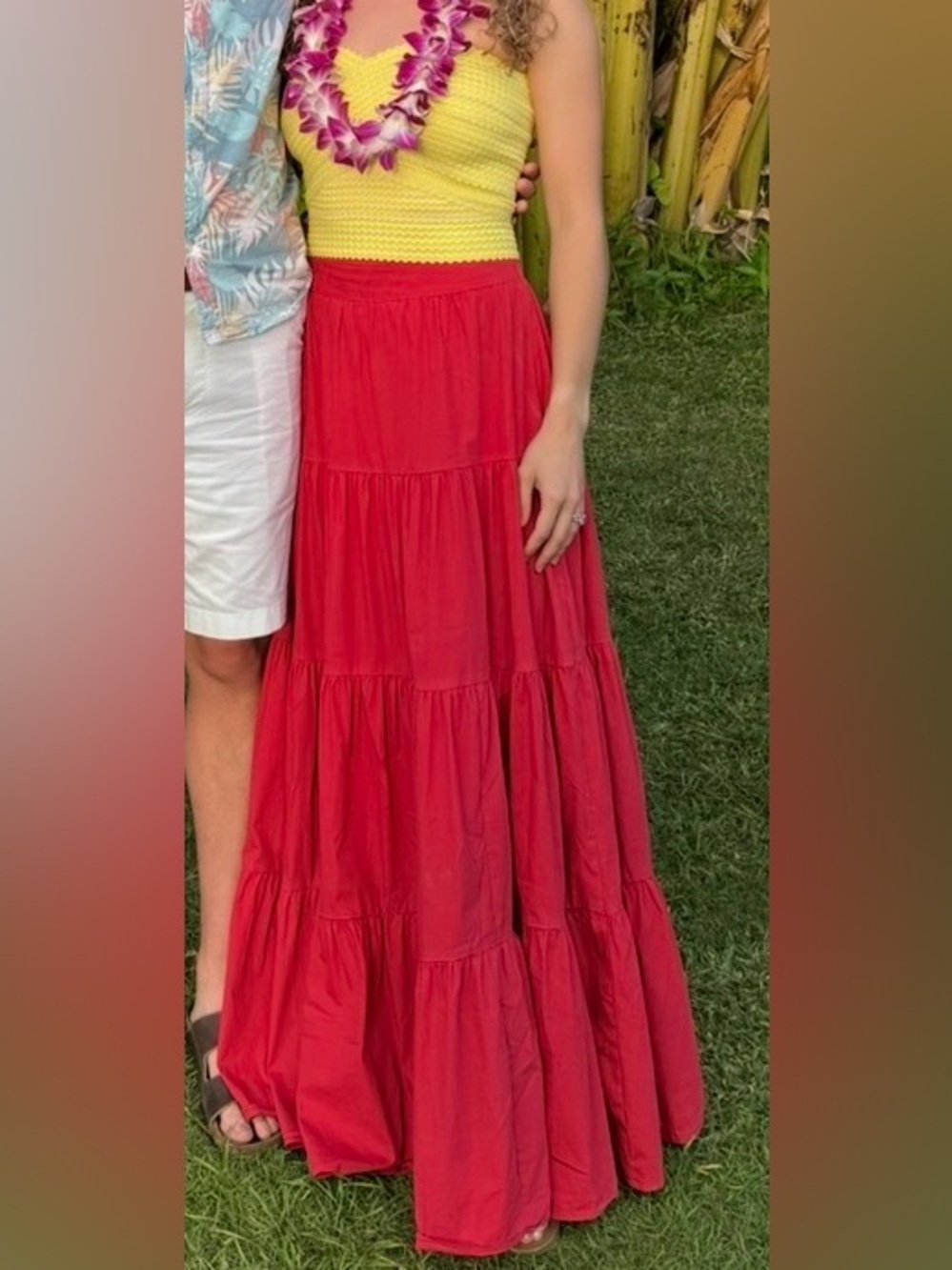 Mango Tiered Maxi Skirt - Red